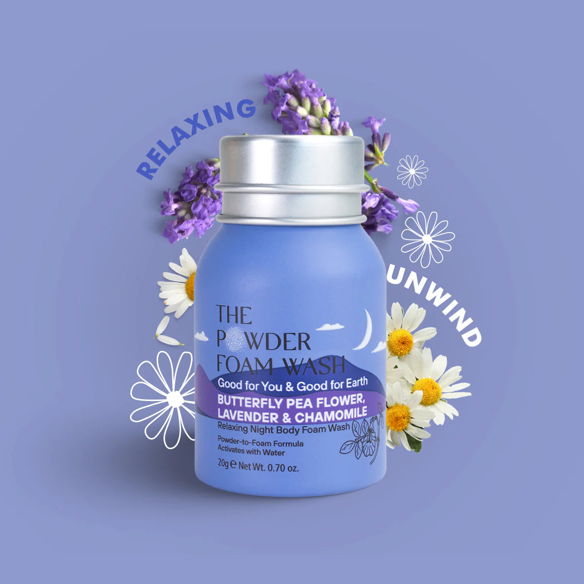 Mini-bodywash pulver med duften av Lavendel & Kamille fra The Powder Shampoo