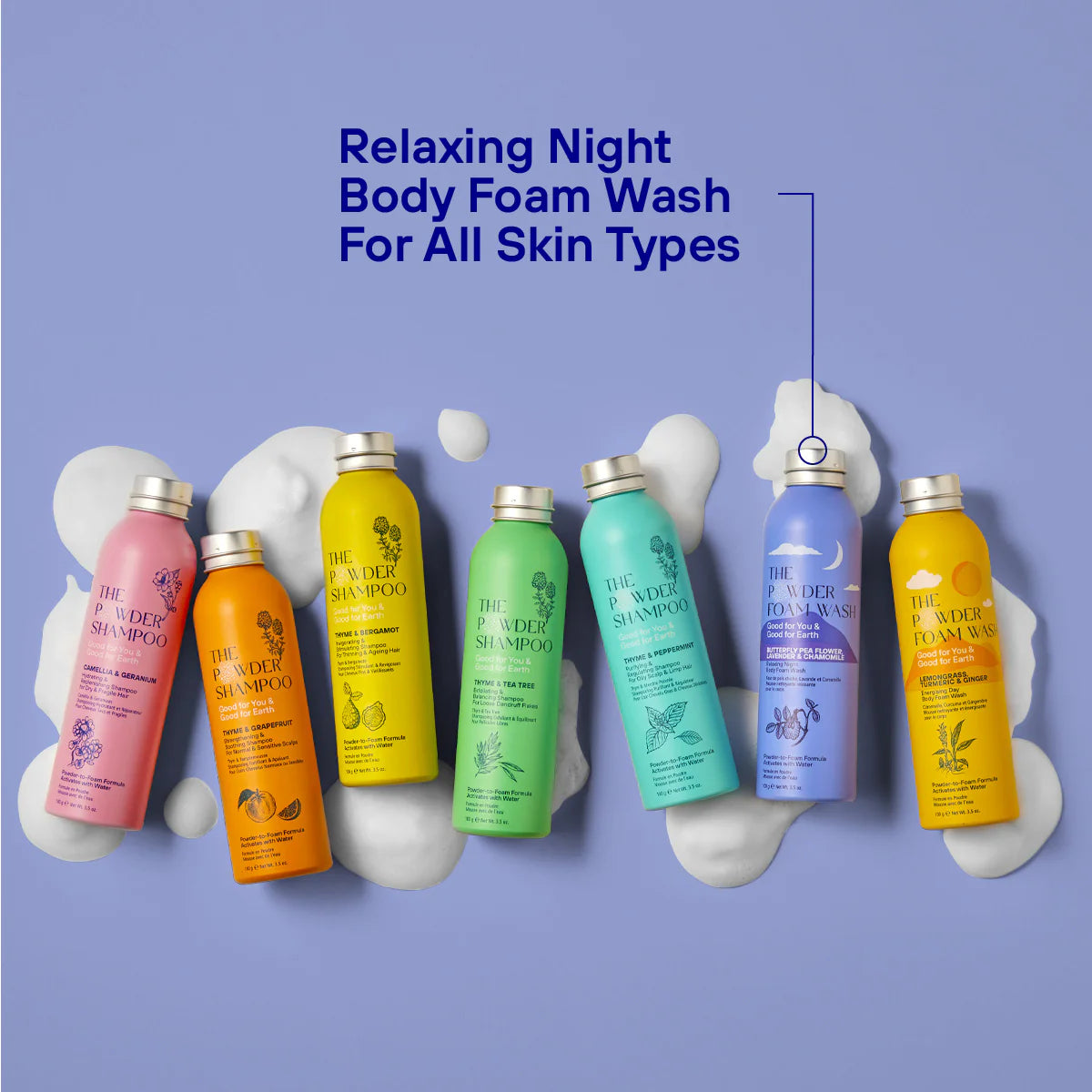 Mini-bodywash pulver med duften av Lavendel & Kamille fra The Powder Shampoo