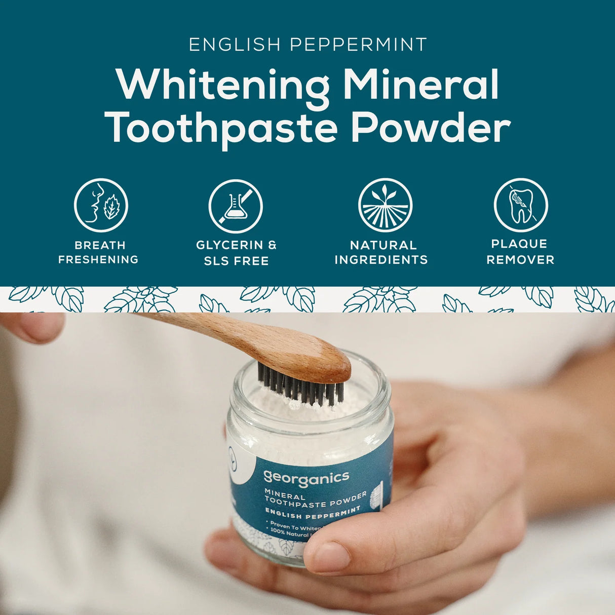 English Peppermynte Mineral Tannkrem Pulver 60ml fra Georganics